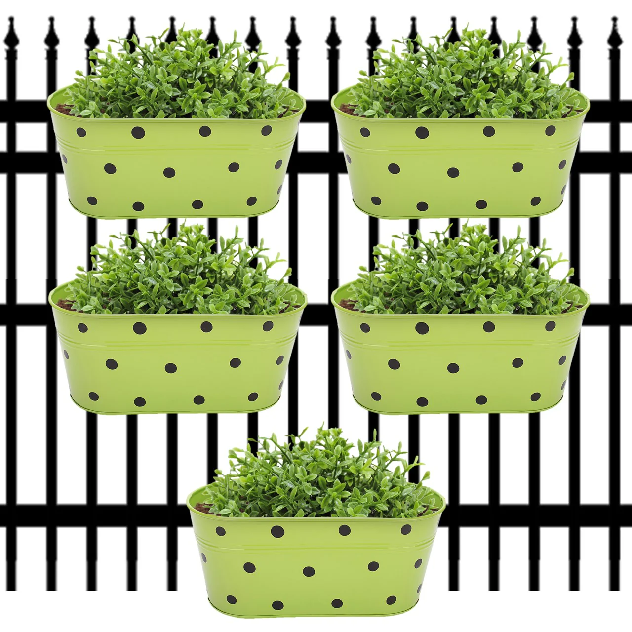 Green Oval Polka-Dot Railing Planter – 10 Inch Decorative Balcony Set - Image 7