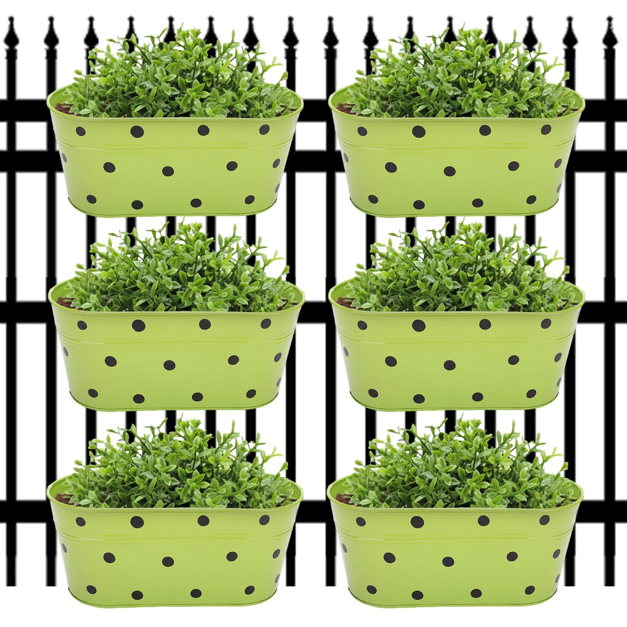 Green Oval Polka-Dot Railing Planter – 10 Inch Decorative Balcony Set - Image 8
