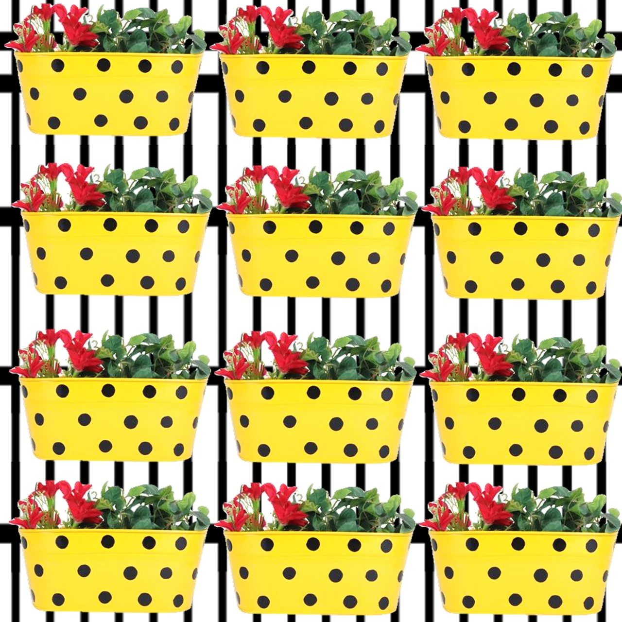 Yellow Oval Polka-Dot Railing Planter – 10 Inch Decorative Balcony Set - Image 10