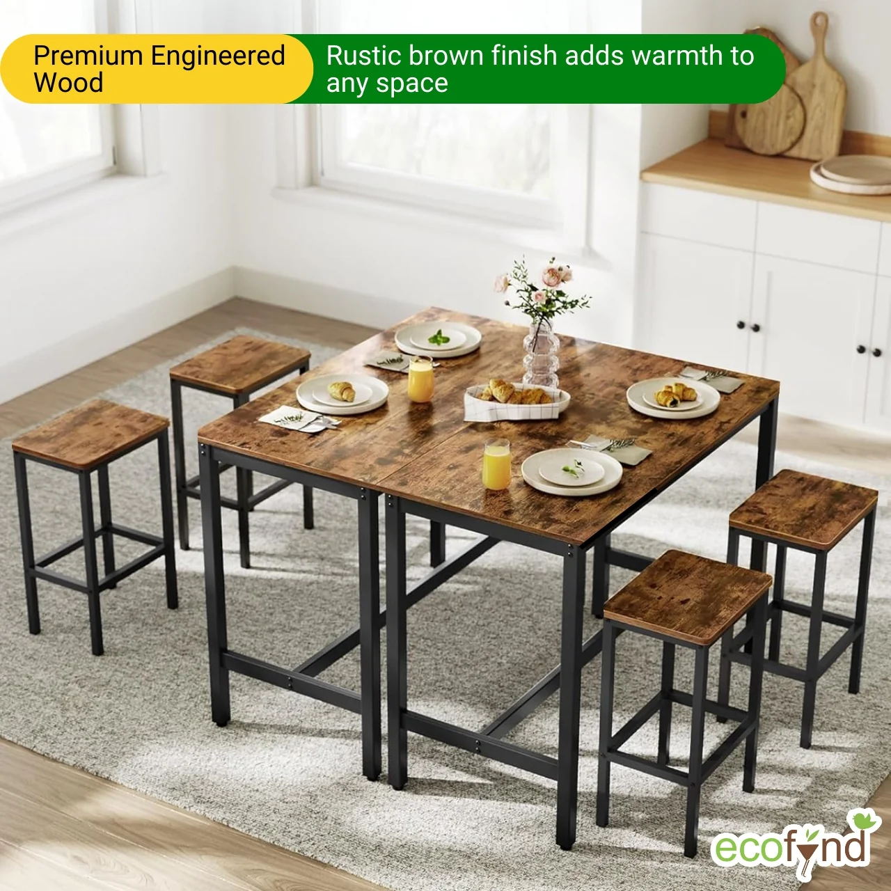 Bar Table Set with 2 Stools – Engineered Wood & Metal Dining Table - Image 5