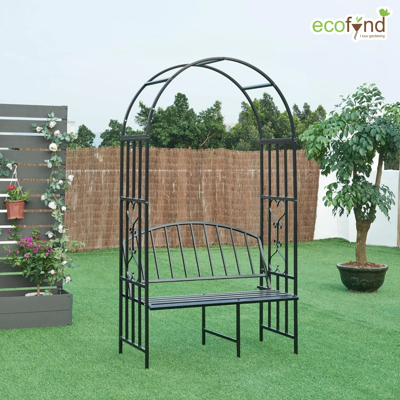 Wide Garden Arch with 2-Seater Bench – 6.6 ft Metal Arbor Trellis - Image 4