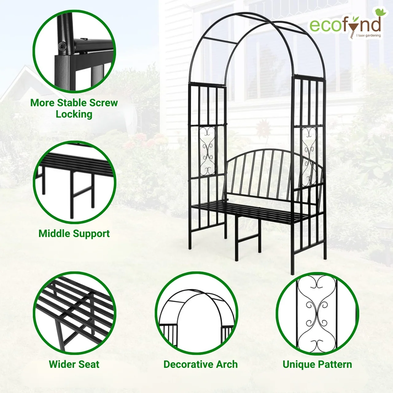 Wide Garden Arch with 2-Seater Bench – 6.6 ft Metal Arbor Trellis - Image 6