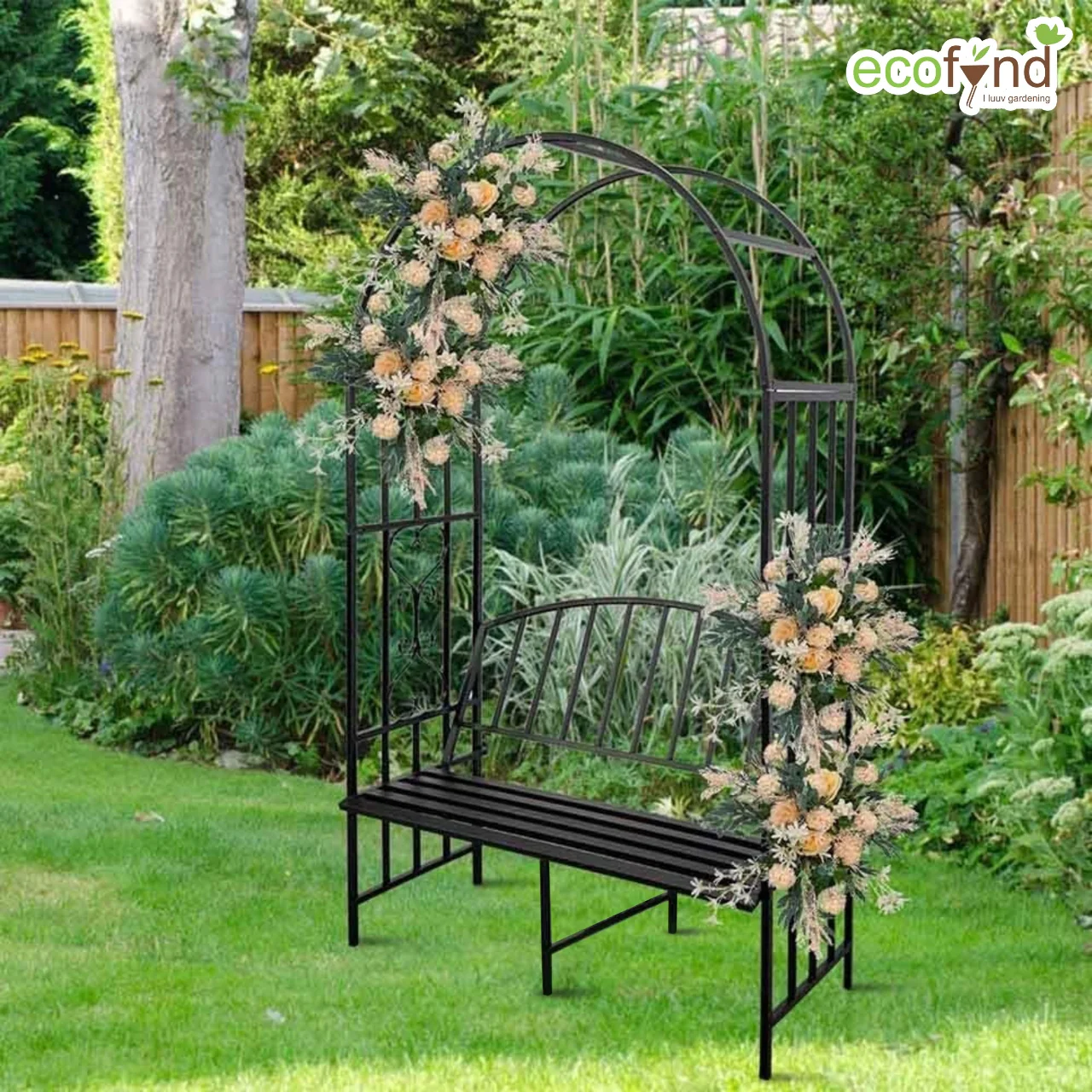 Wide Garden Arch with 2-Seater Bench – 6.6 ft Metal Arbor Trellis - Image 8