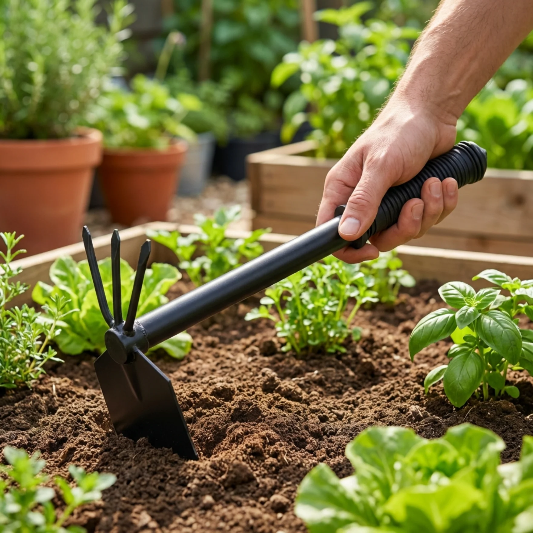 Gardening Hoe and Cultivator Tool with Plastic Handle - Image 3