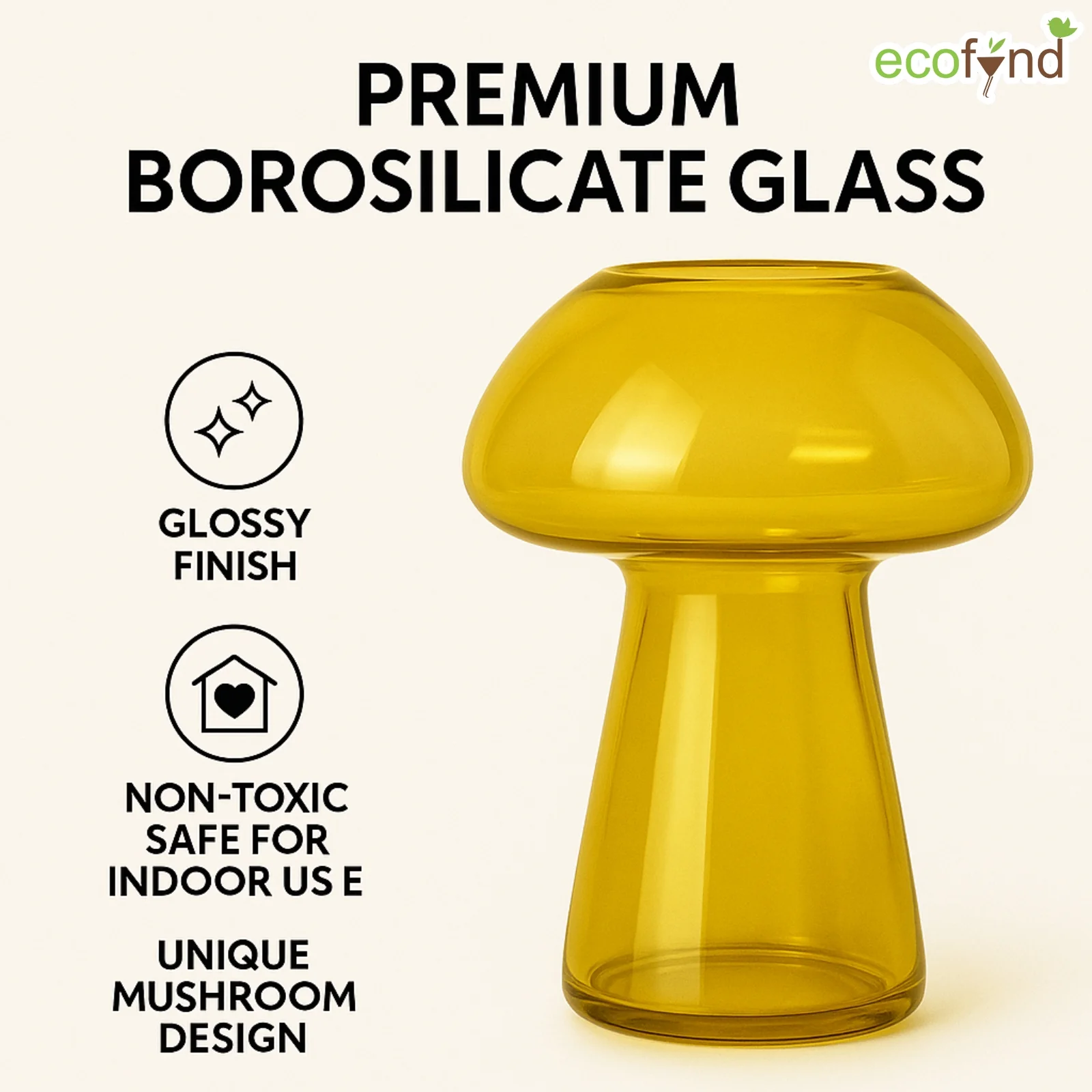 Glass Vase for Flowers & Décor – Mushroom Shaped | Yellow - Image 3