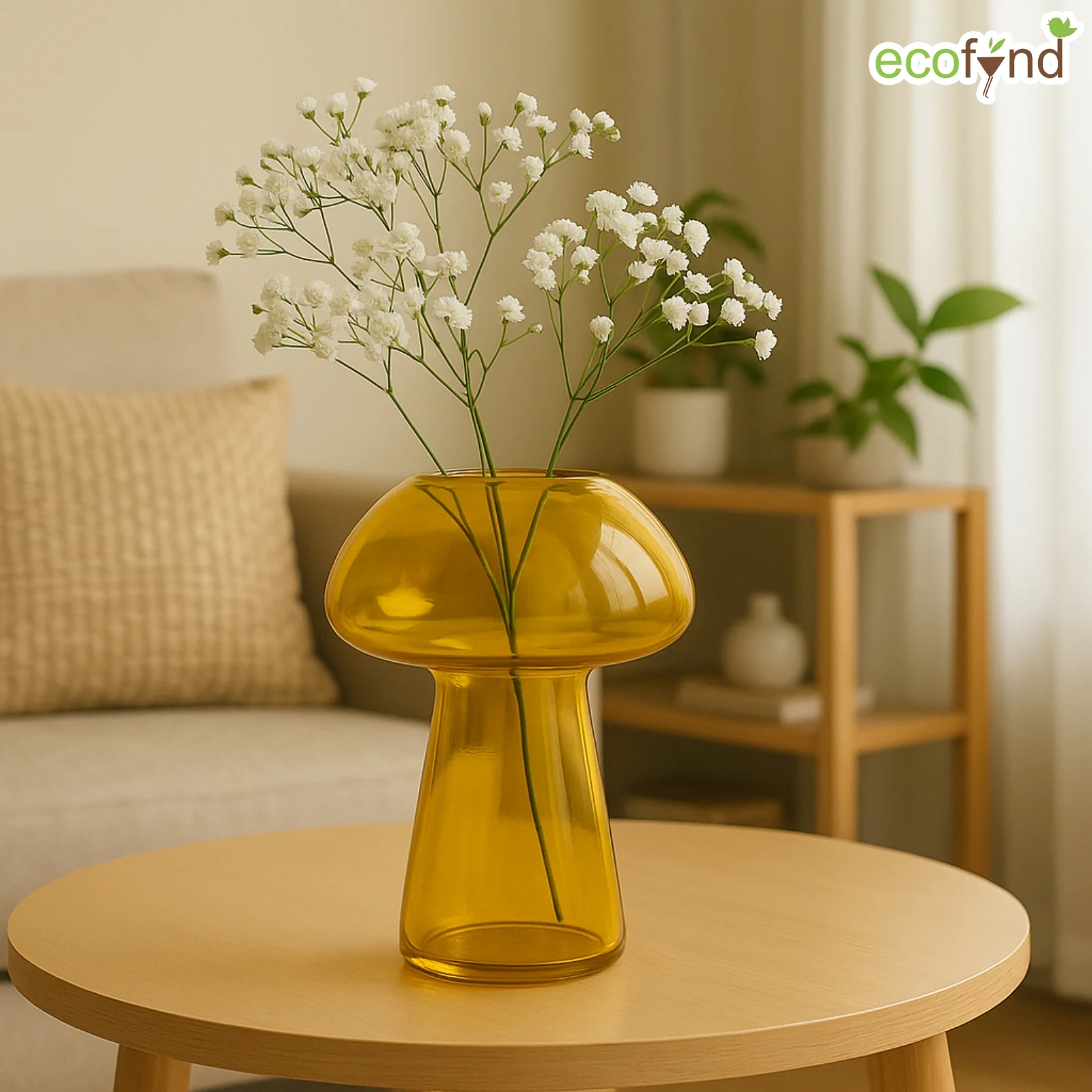 Glass Vase for Flowers & Décor – Mushroom Shaped | Yellow - Image 5