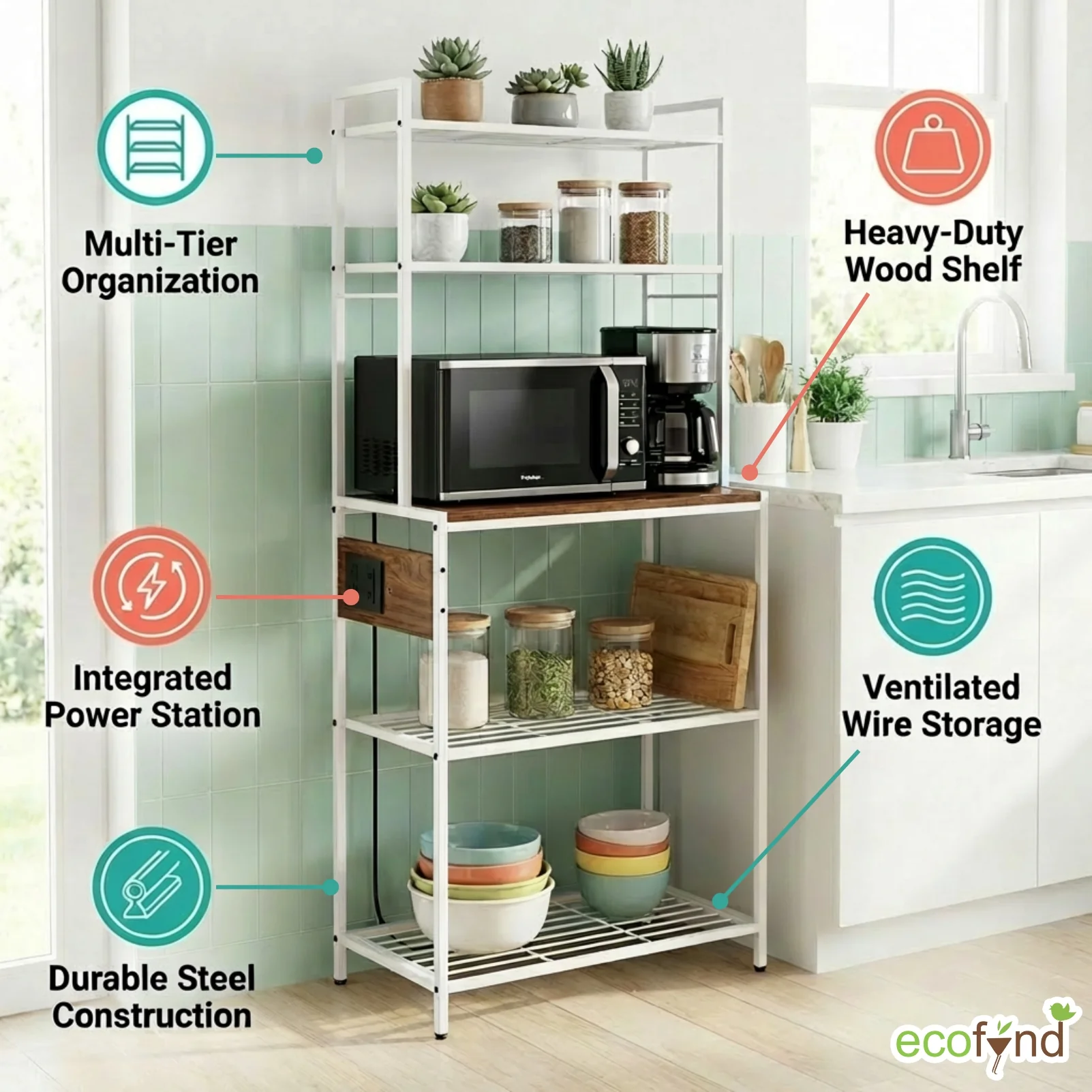 5-Tier Storage Rack with Electricity Board for Kitchen Organizer - Image 4