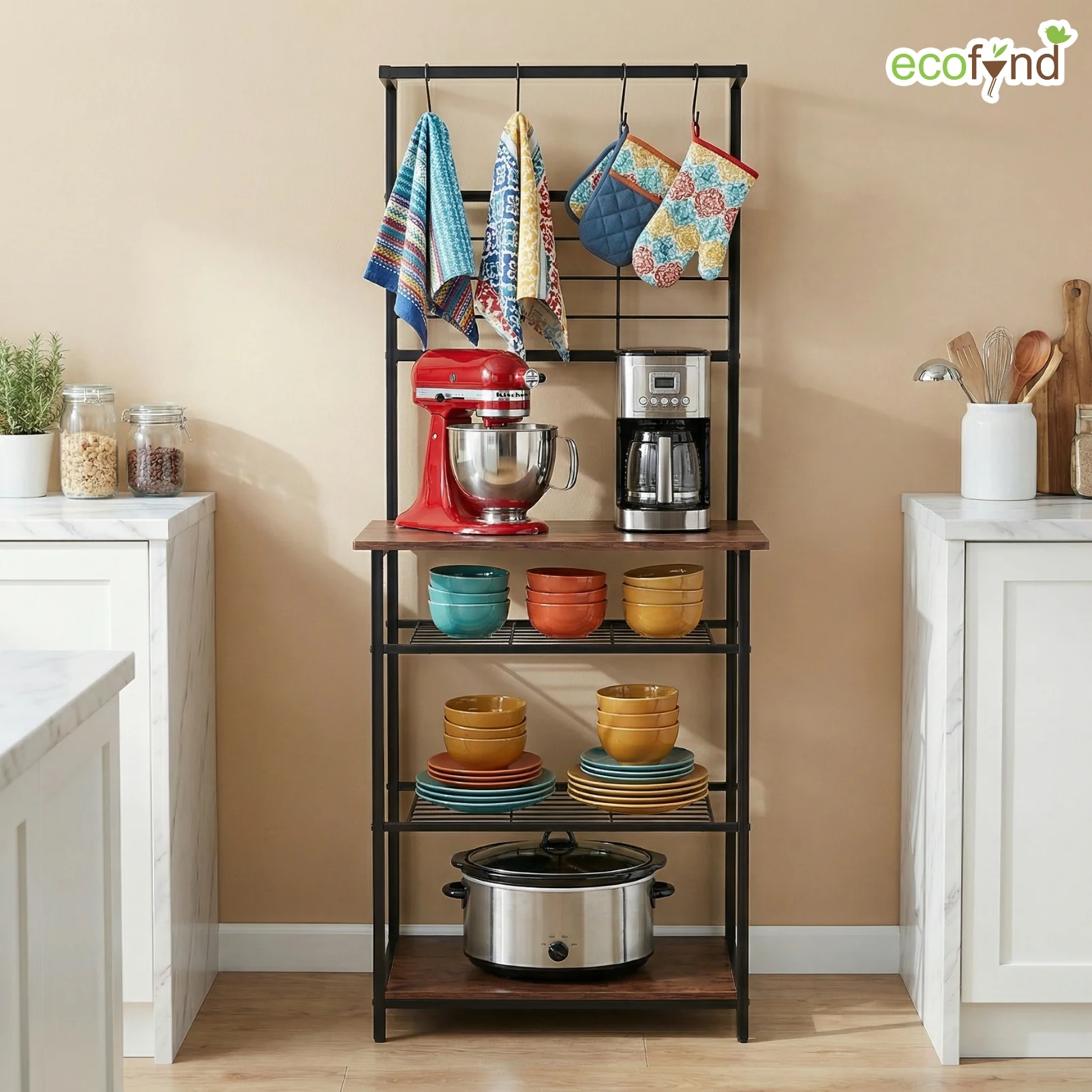 4-Tier Storage Rack with Hanging Hooks for Kitchen Organizer - Image 3