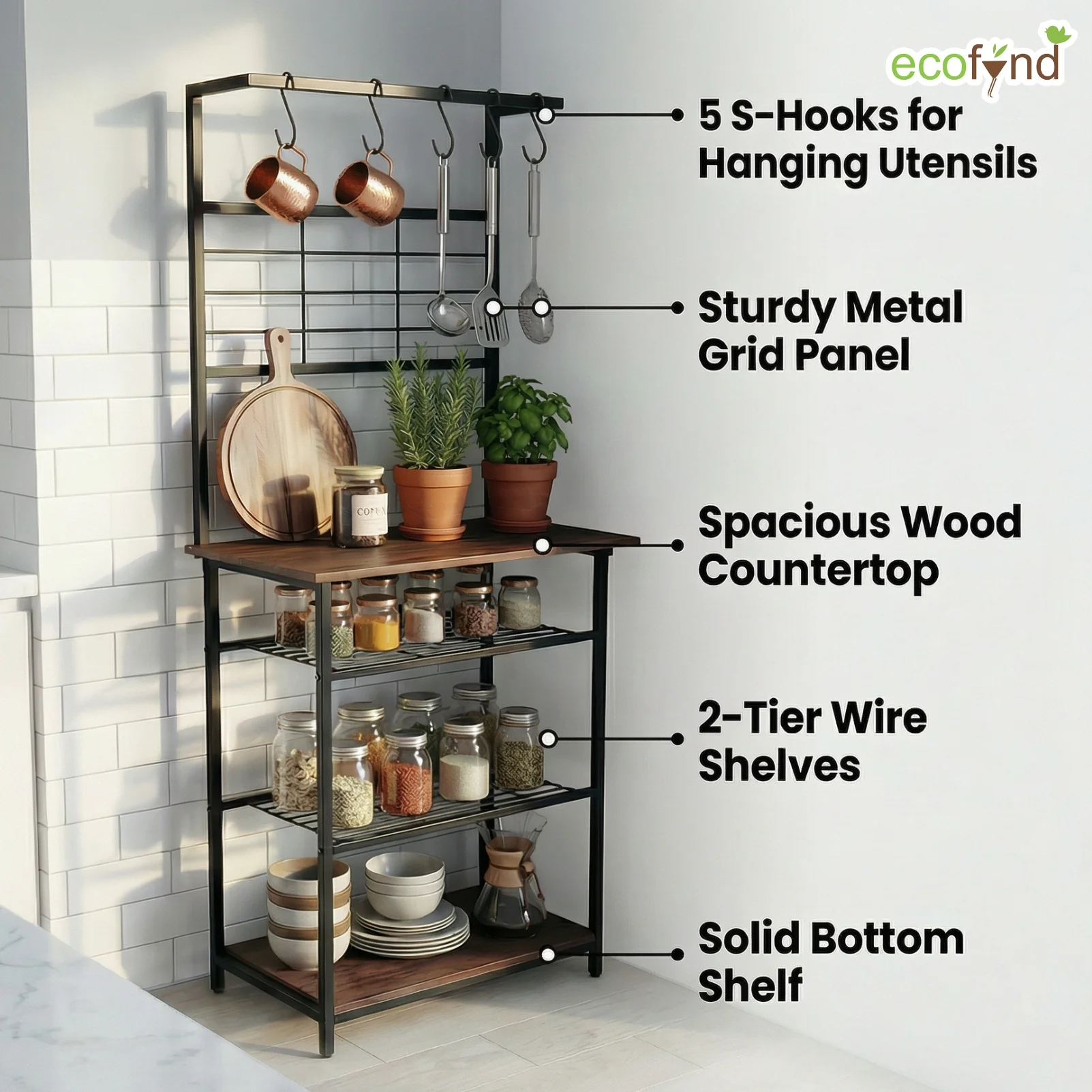 4-Tier Storage Rack with Hanging Hooks for Kitchen Organizer - Image 4