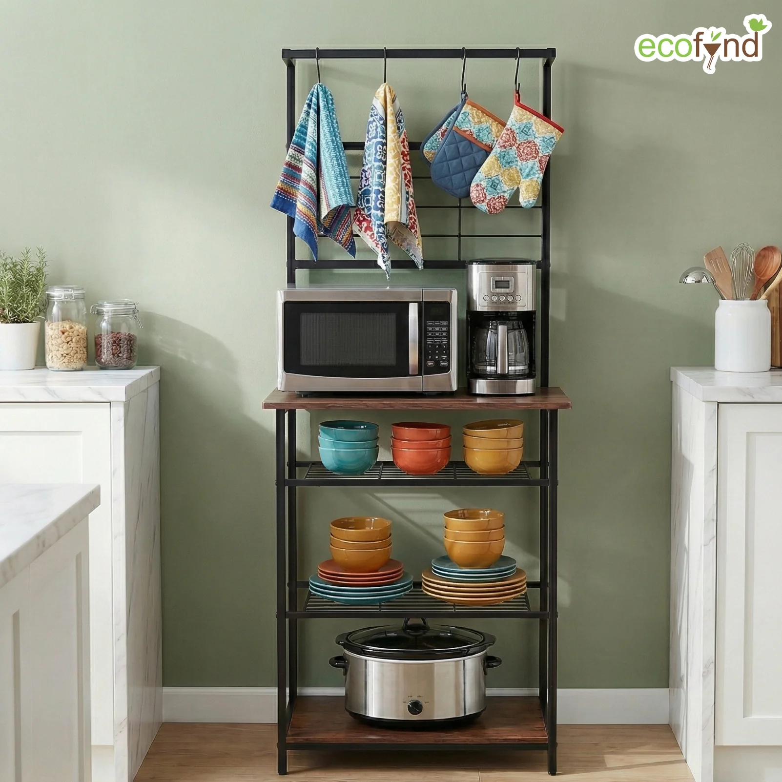4-Tier Storage Rack with Hanging Hooks for Kitchen Organizer - Image 5