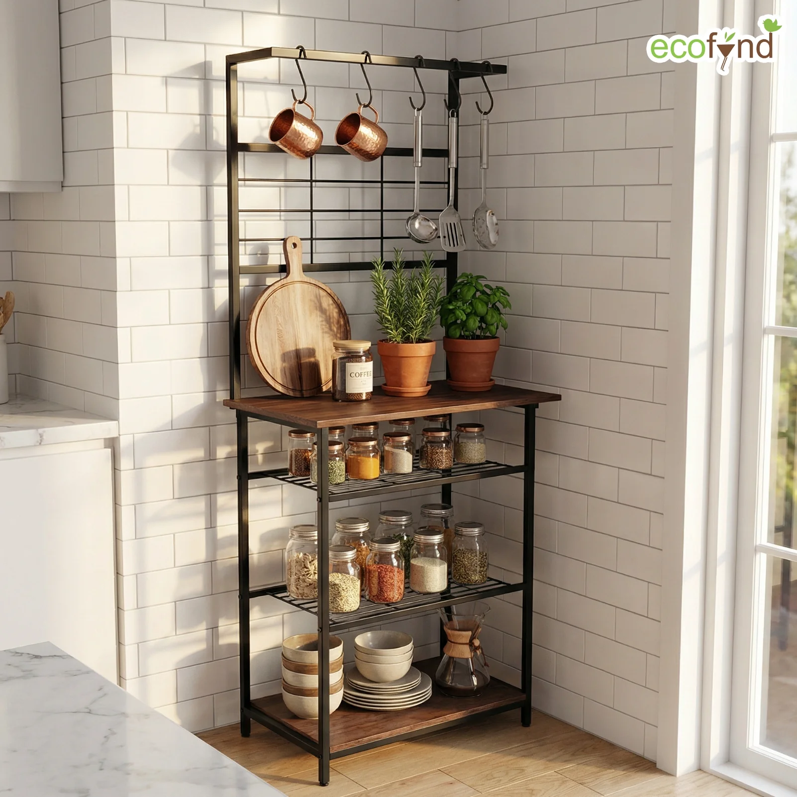 4-Tier Storage Rack with Hanging Hooks for Kitchen Organizer - Image 6