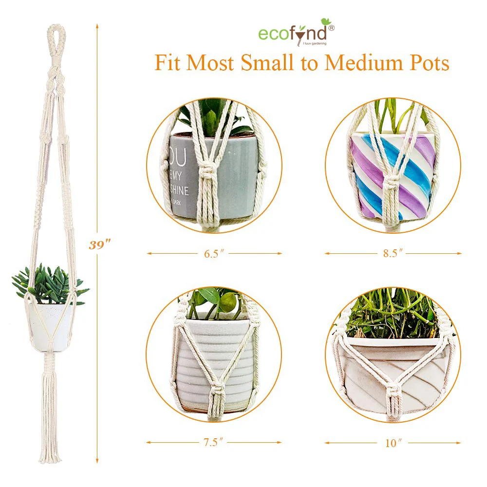 Macrame Cotton Plant Hanger with Beads - Image 5