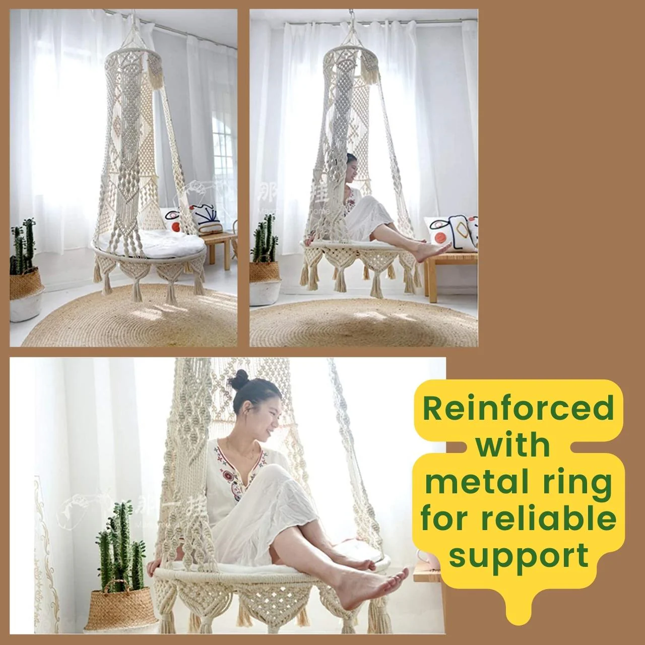 Boho Macrame Hammock Swing – Cushion-Free, Metal Reinforced - Image 3