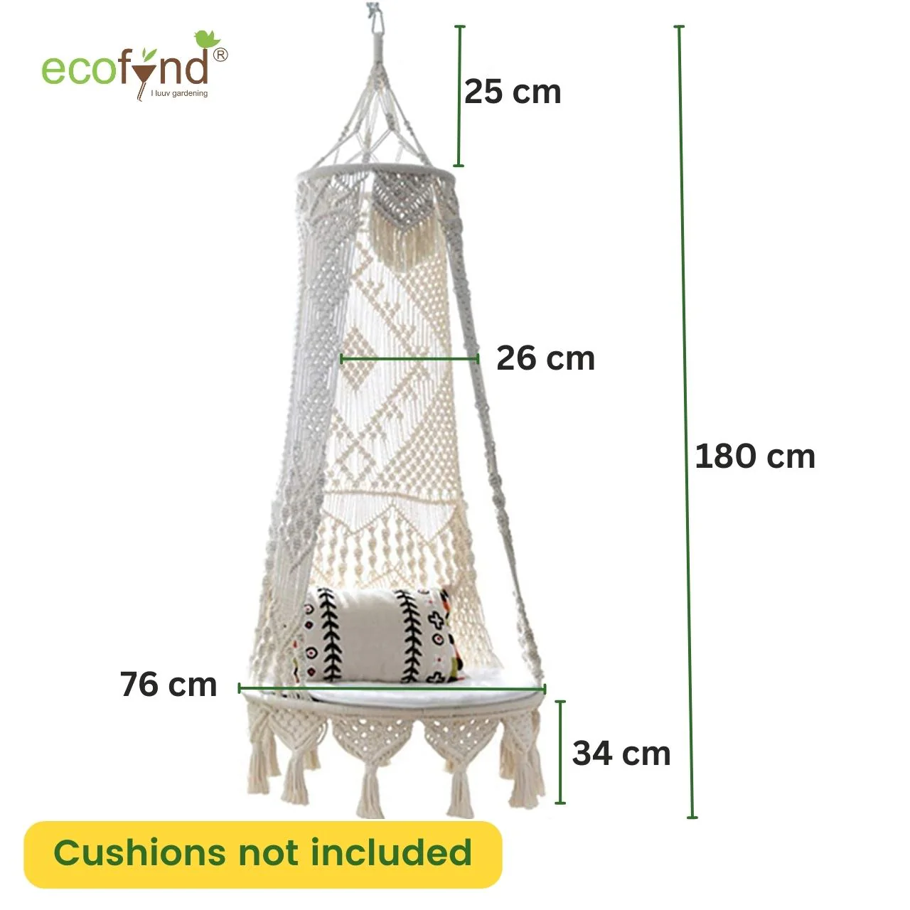 Boho Macrame Hammock Swing – Cushion-Free, Metal Reinforced - Image 4