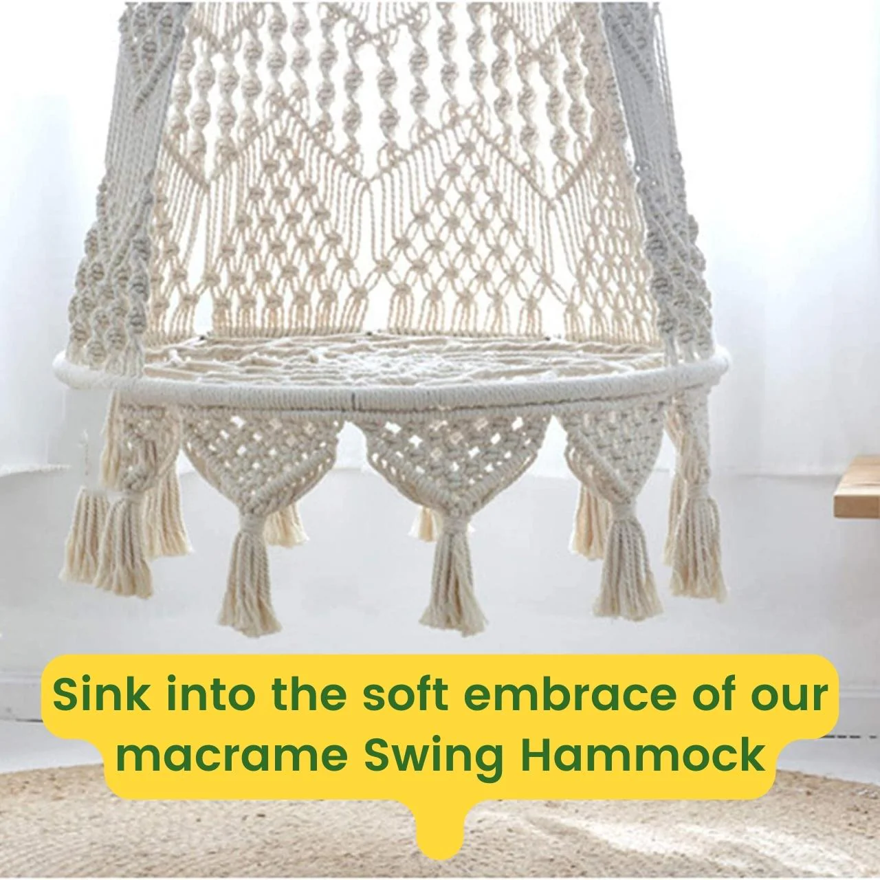Boho Macrame Hammock Swing – Cushion-Free, Metal Reinforced - Image 7