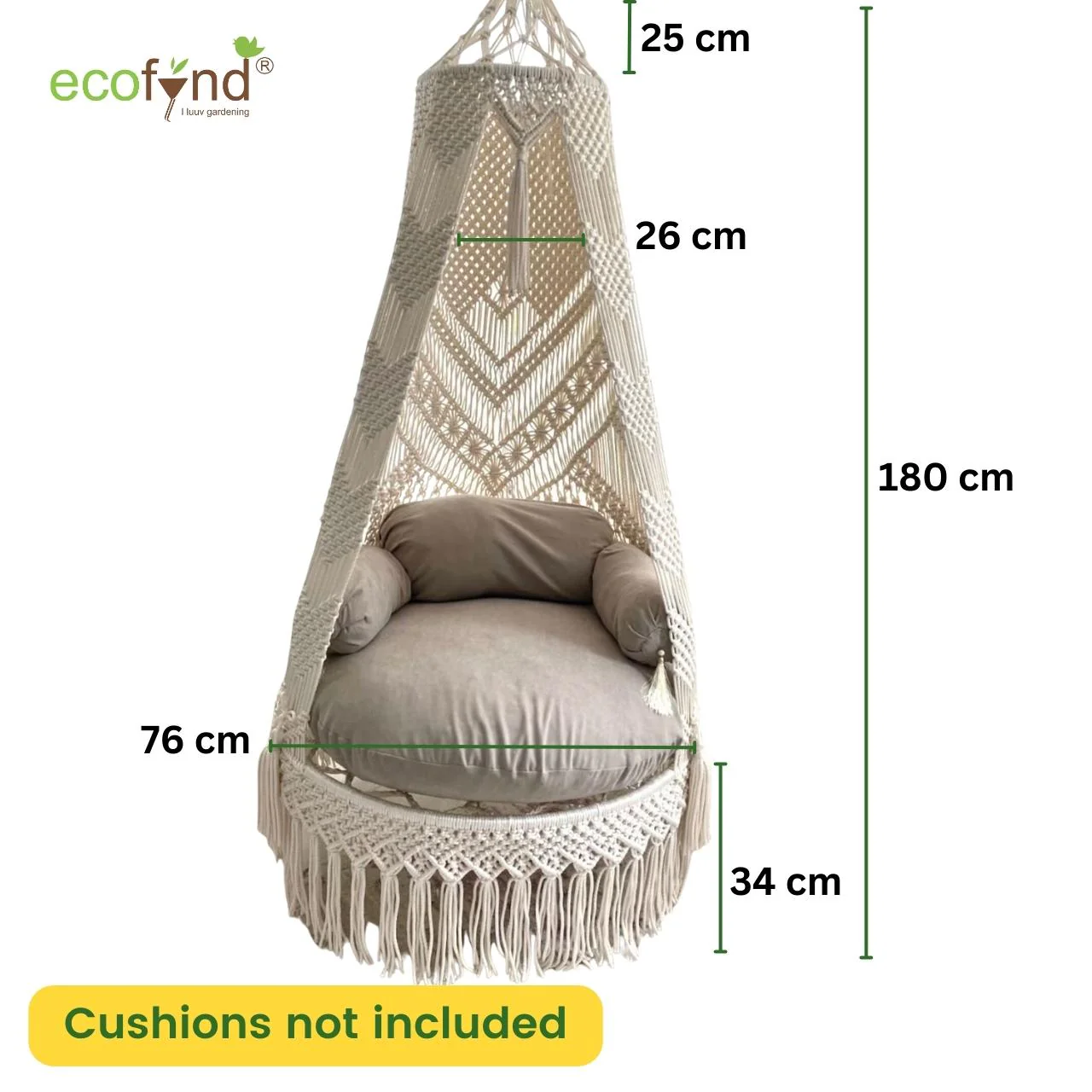 Handcrafted Macrame Swing Hammock – Cushion-Free Setup - Image 3