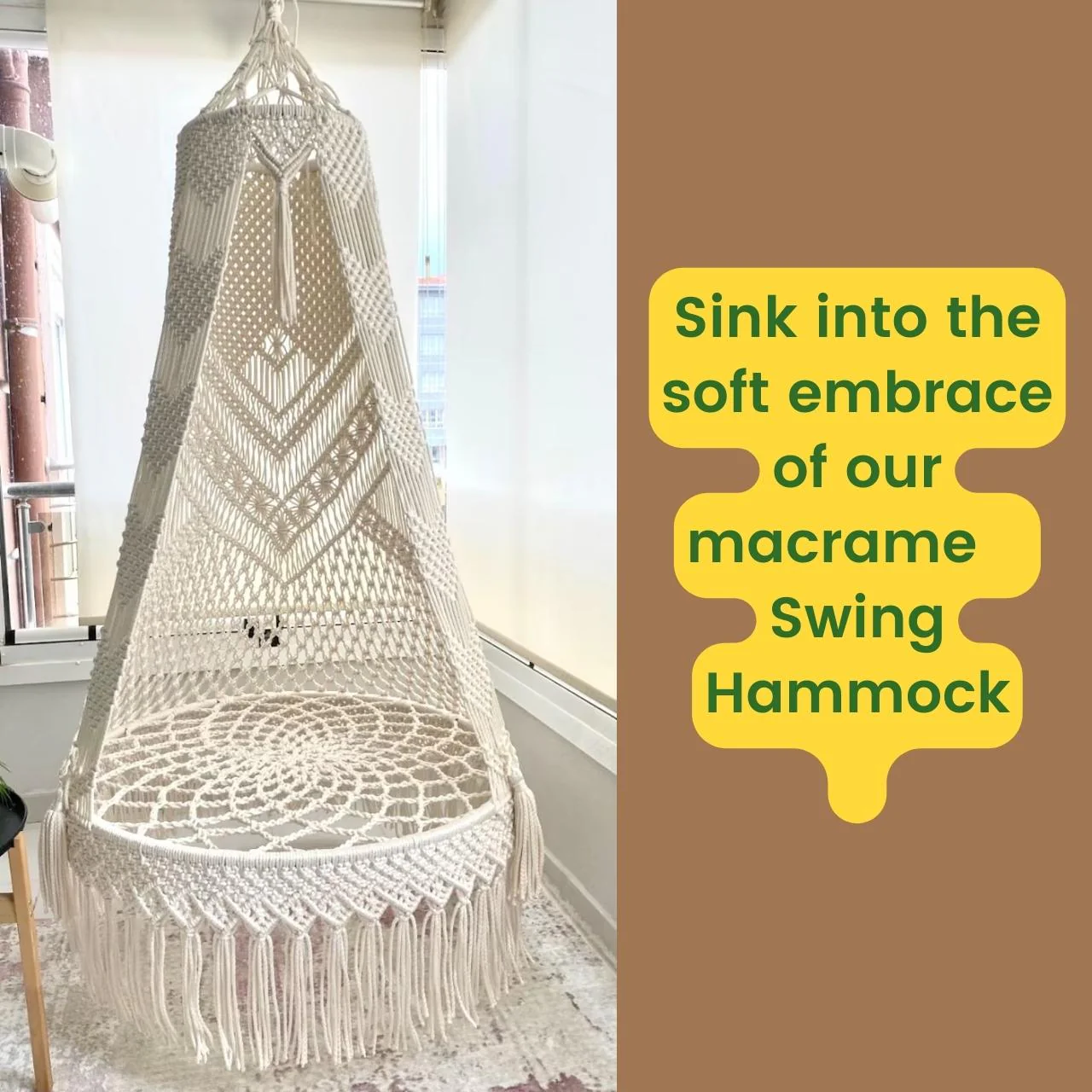 Handcrafted Macrame Swing Hammock – Cushion-Free Setup - Image 6