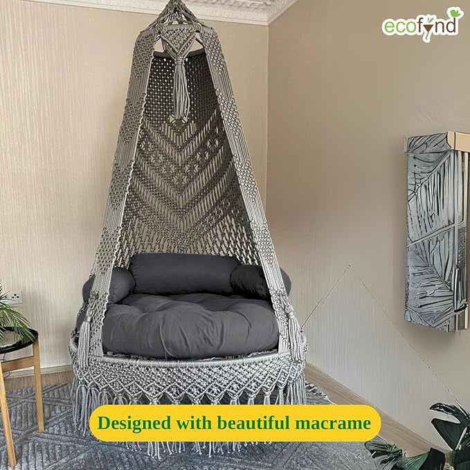 Premium Luxury Macrame Swing Hammock with Cushion – Boho Hanging Chair - Image 3
