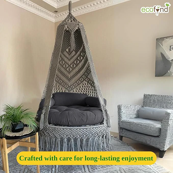 Premium Luxury Macrame Swing Hammock with Cushion – Boho Hanging Chair - Image 4