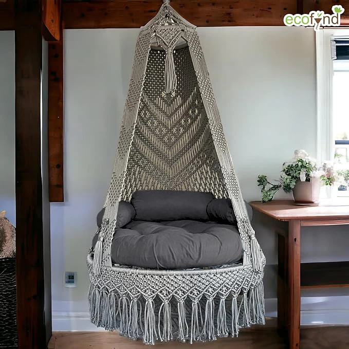 Premium Luxury Macrame Swing Hammock with Cushion – Boho Hanging Chair - Image 5