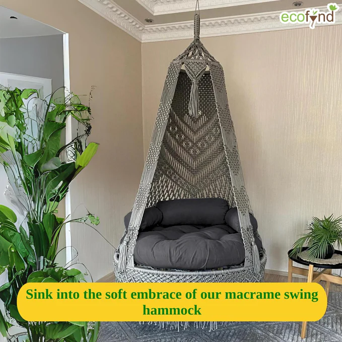 Premium Luxury Macrame Swing Hammock with Cushion – Boho Hanging Chair - Image 6