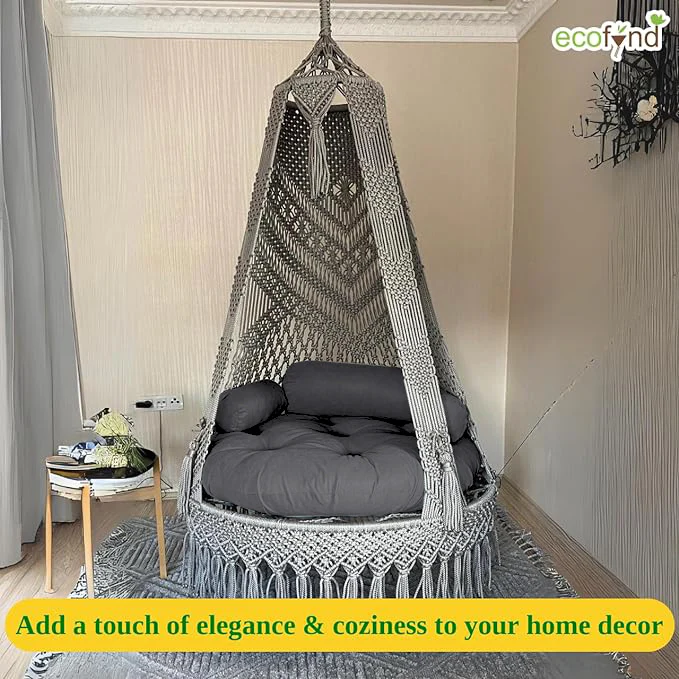 Premium Luxury Macrame Swing Hammock with Cushion – Boho Hanging Chair - Image 7