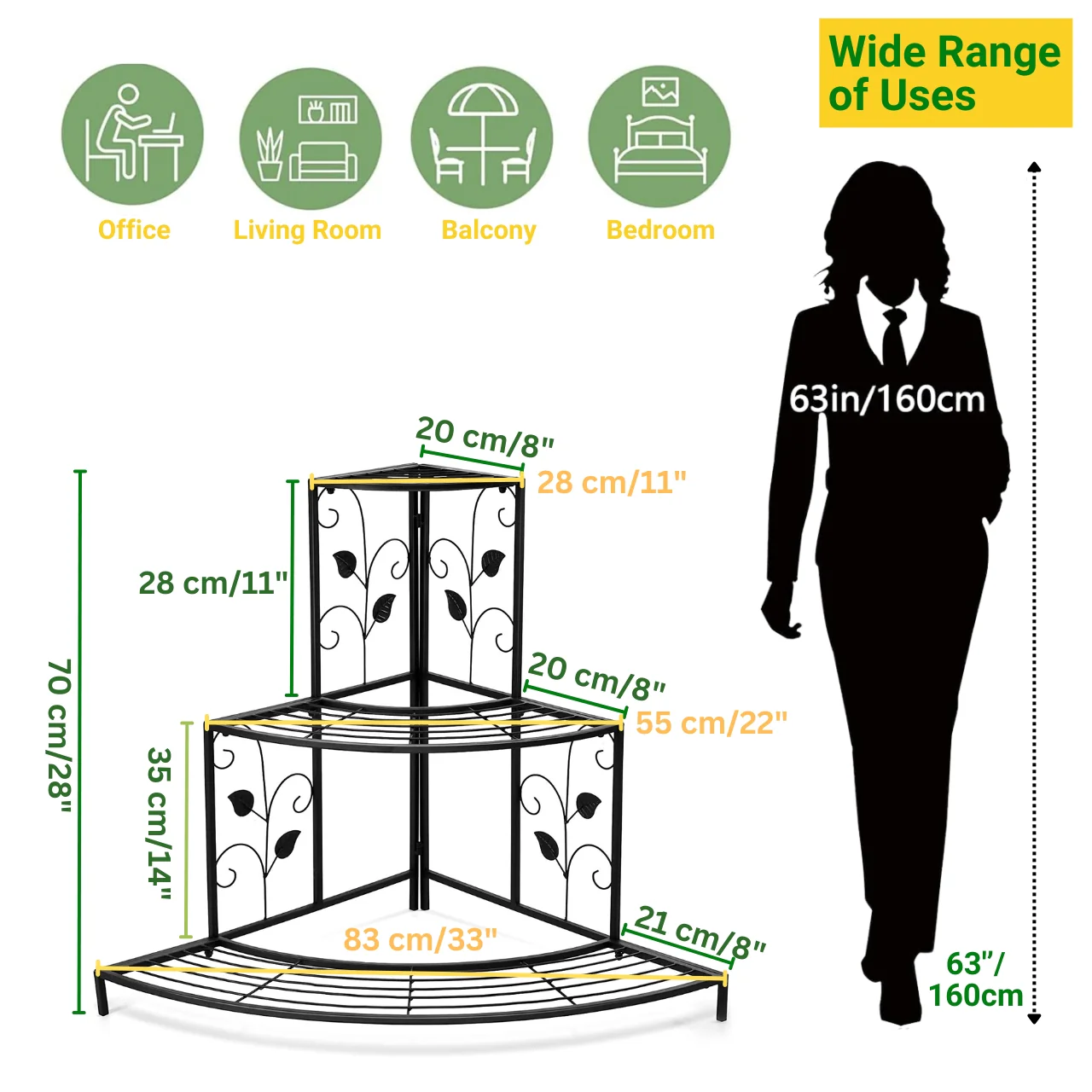 Corner Leaf Metal Plant & Utility Stand – 3 Tier (8 Pots) - Image 3