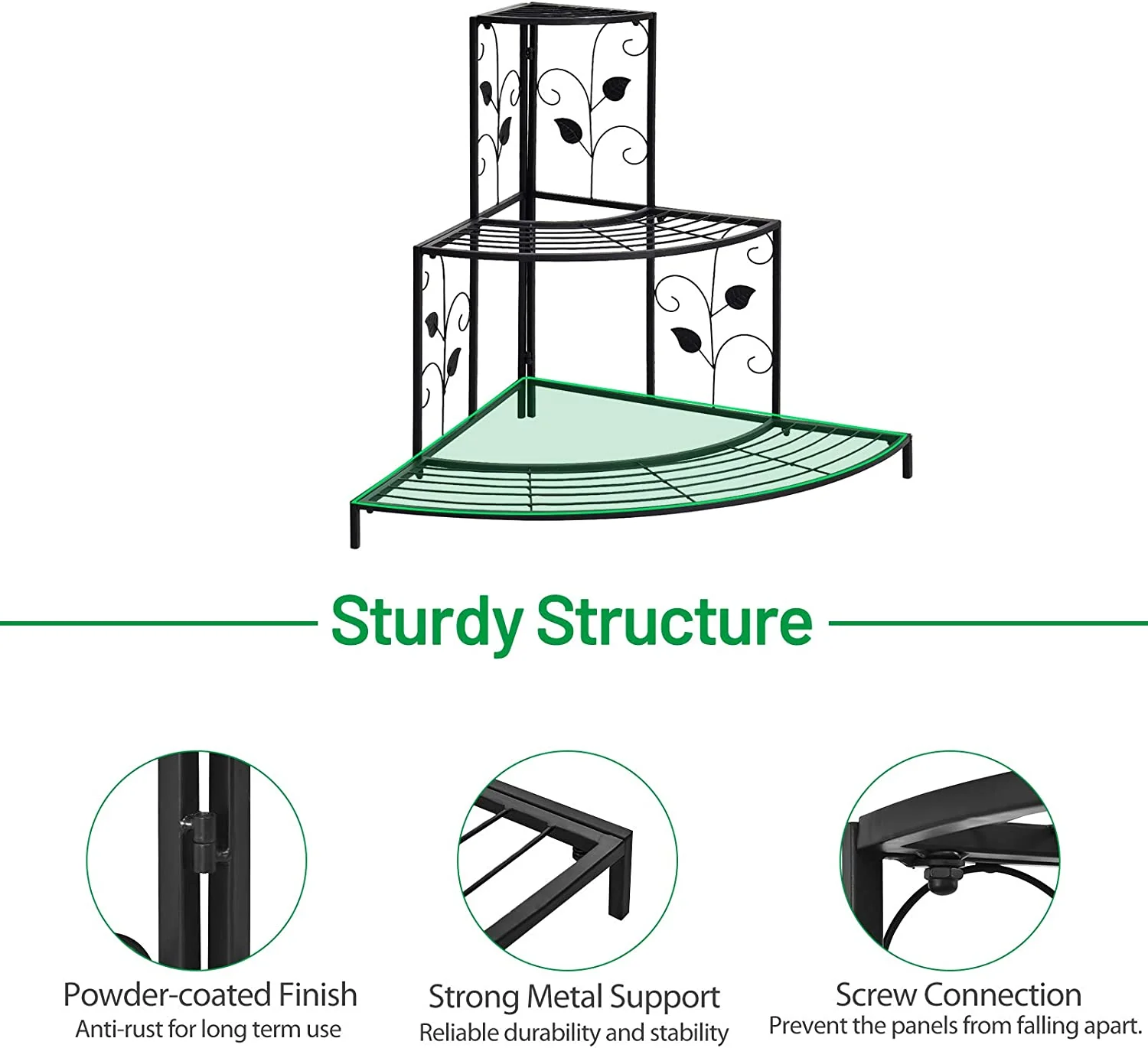 Corner Leaf Metal Plant & Utility Stand – 3 Tier (8 Pots) - Image 5