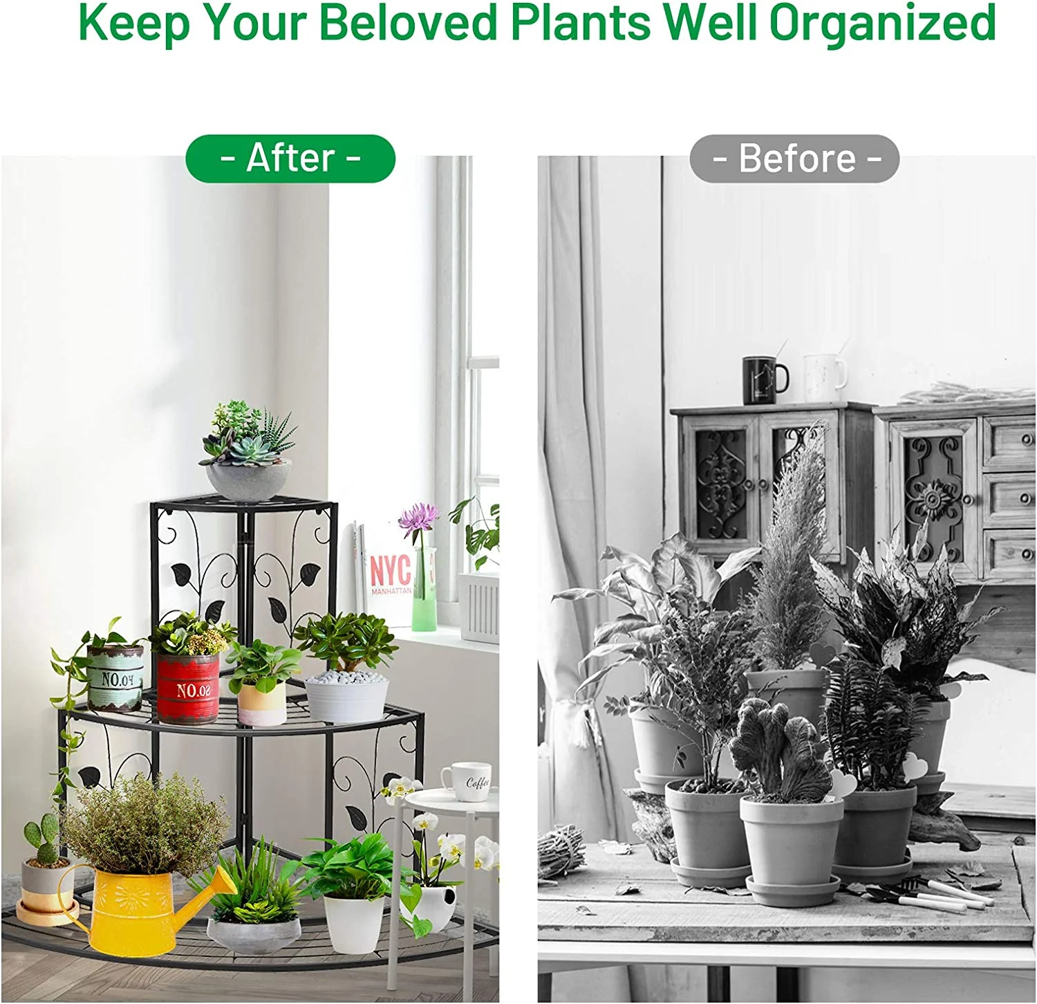 Corner Leaf Metal Plant & Utility Stand – 3 Tier (8 Pots) - Image 8