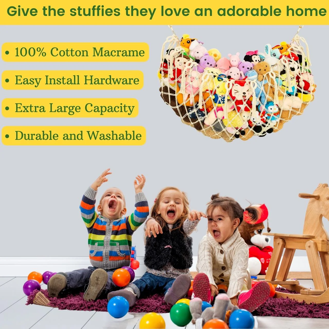 Macrame Soft Toy Organizer | Toy Hammock - Image 3