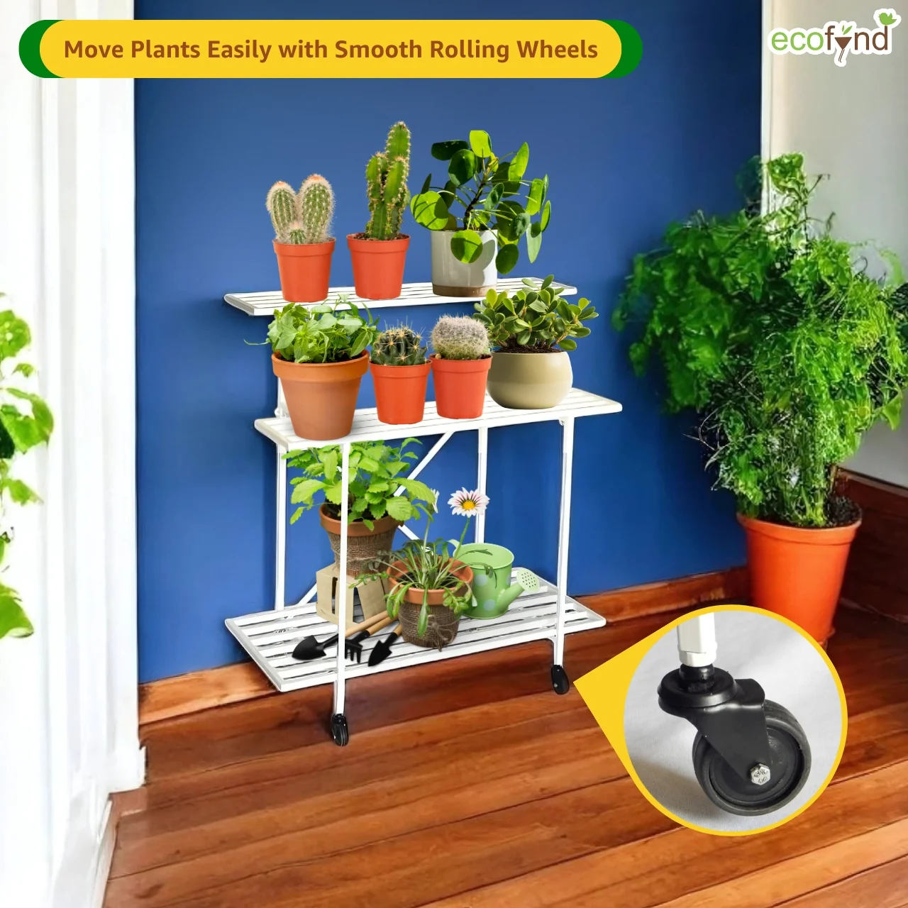 Zuri Glide 3-Tier Plant Stand – Elegant Metal Rack with Wheels - Image 5
