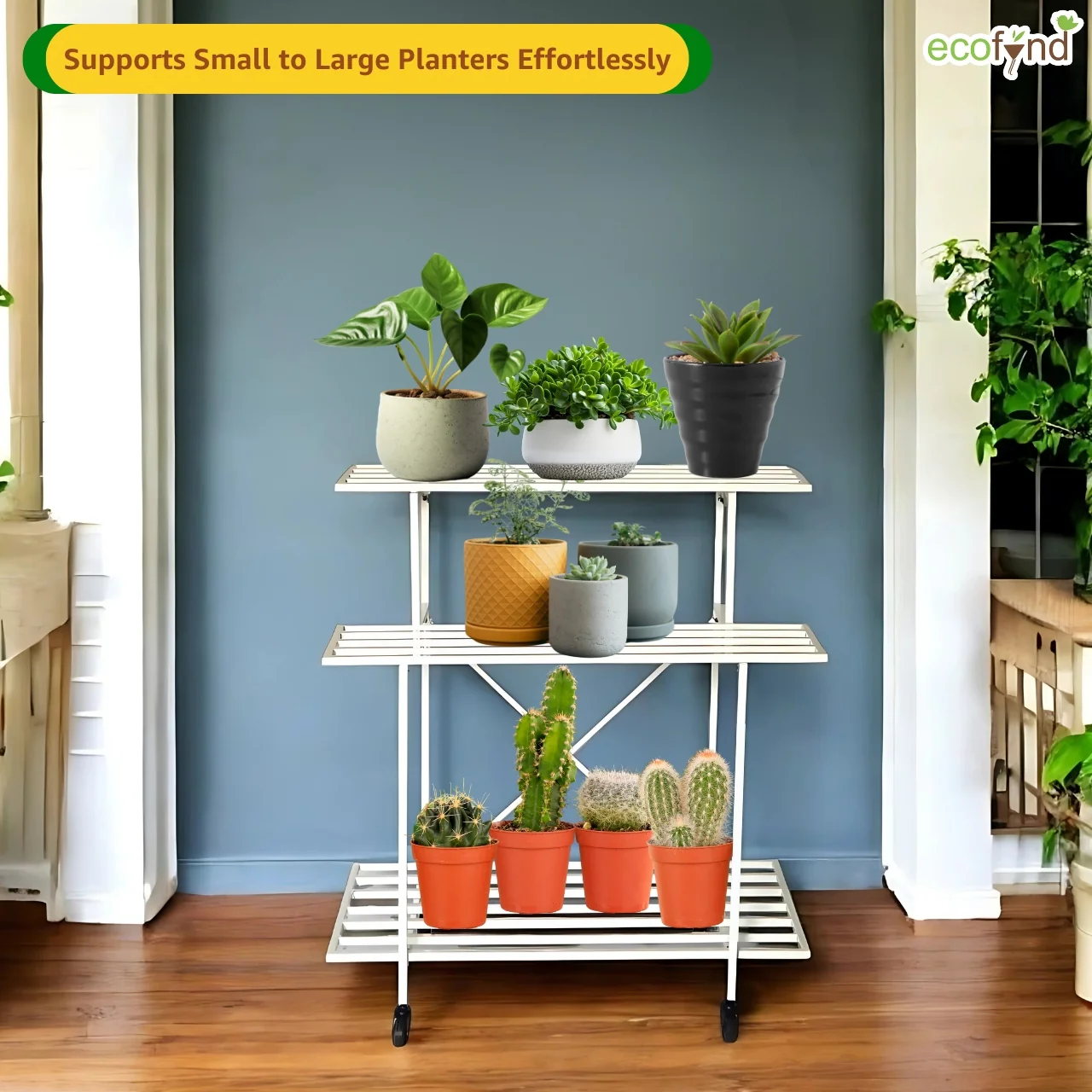 Zuri Glide 3-Tier Plant Stand – Elegant Metal Rack with Wheels - Image 6