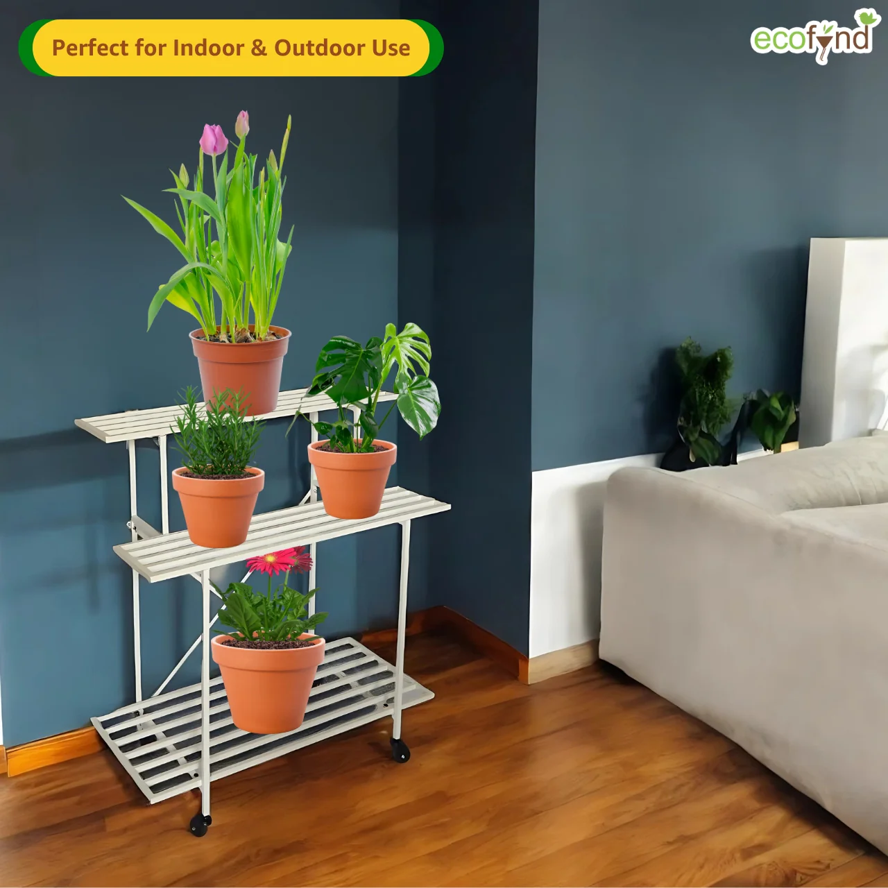 Zuri Glide 3-Tier Plant Stand – Elegant Metal Rack with Wheels - Image 7