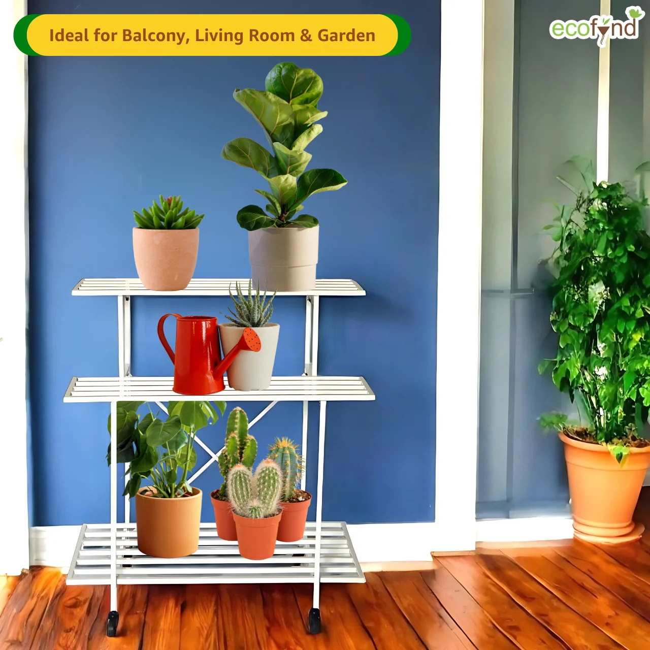 Zuri Glide 3-Tier Plant Stand – Elegant Metal Rack with Wheels - Image 8